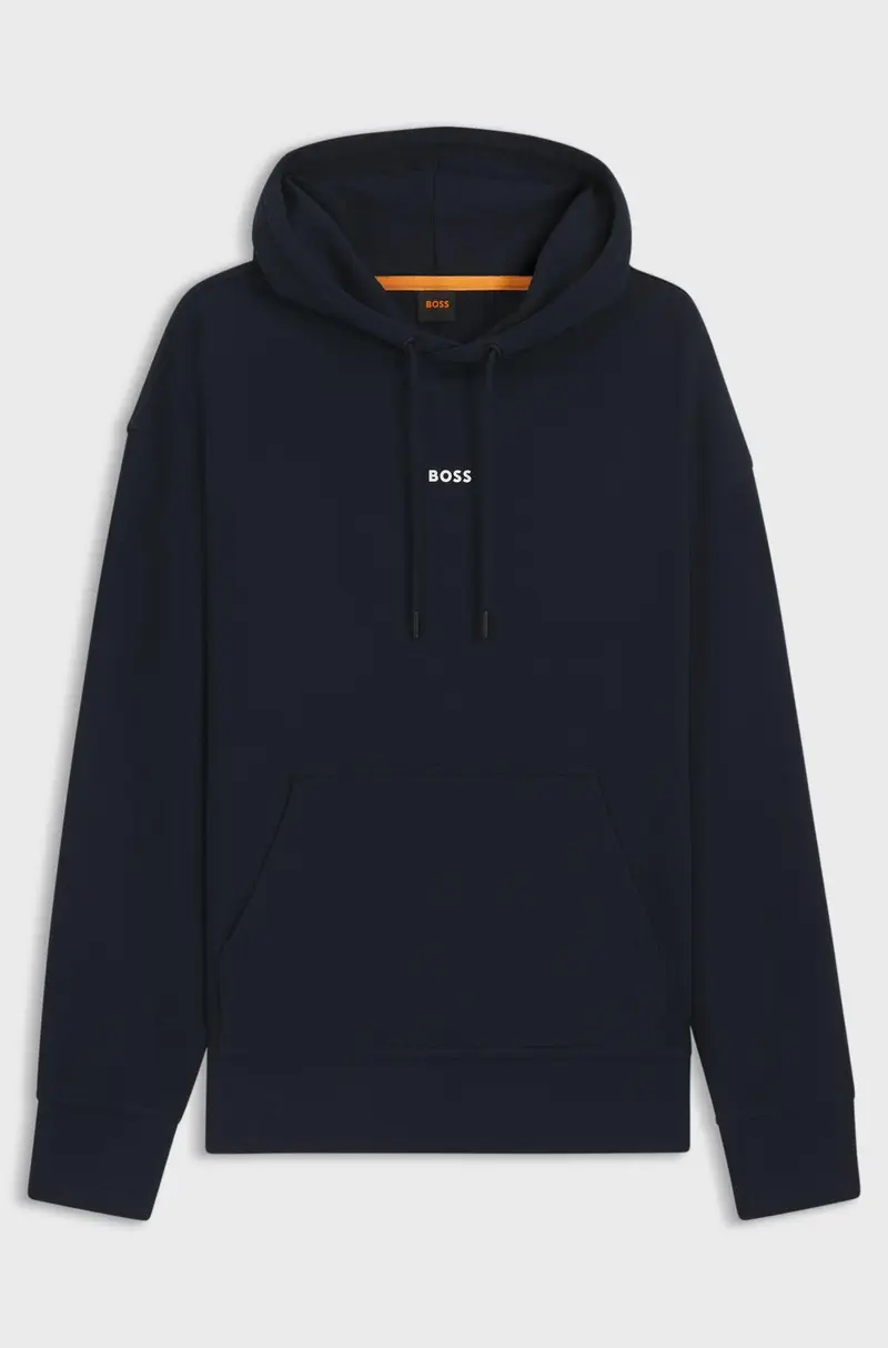 Felpa con cappuccio di pile di terry di cotone con logo a contrasto