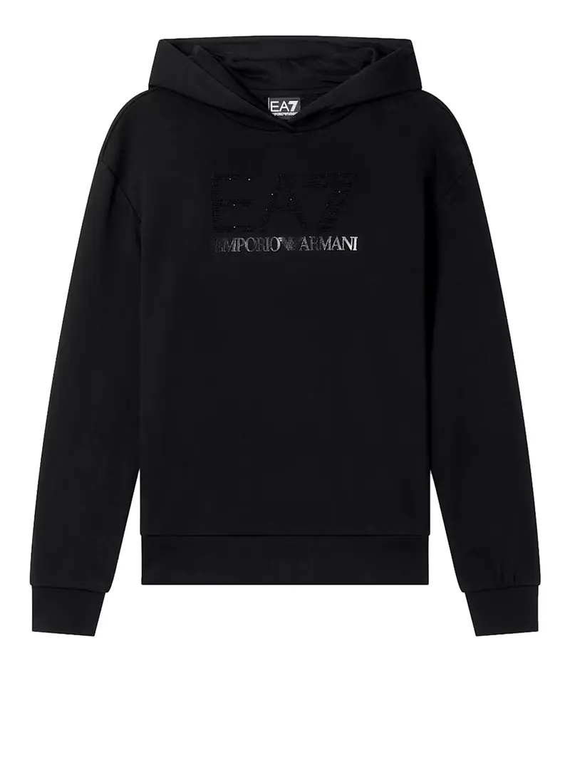 Felpa Con Cappuccio Elasticizzata Con Micro Borchie Della Serie Logo EA7 - Nero