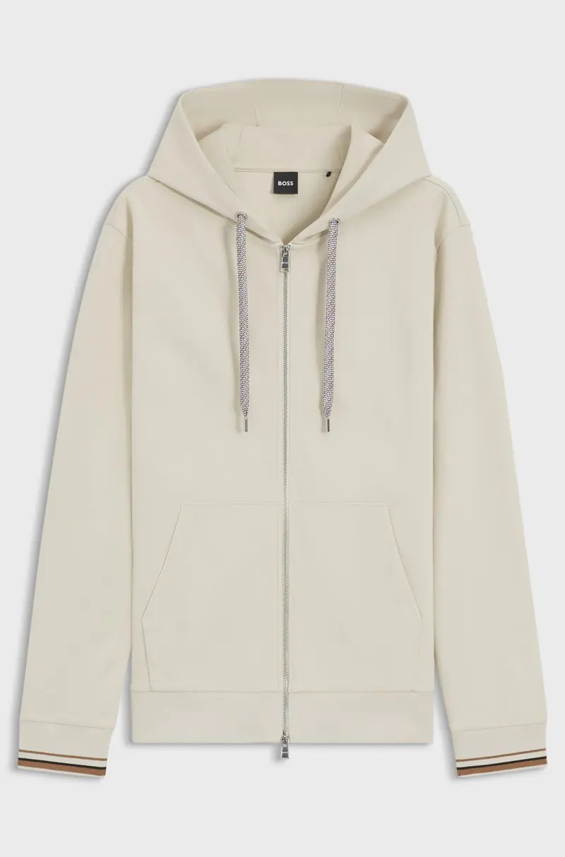 Felpa con cappuccio in misto cotone con zip e coulisse con motivo