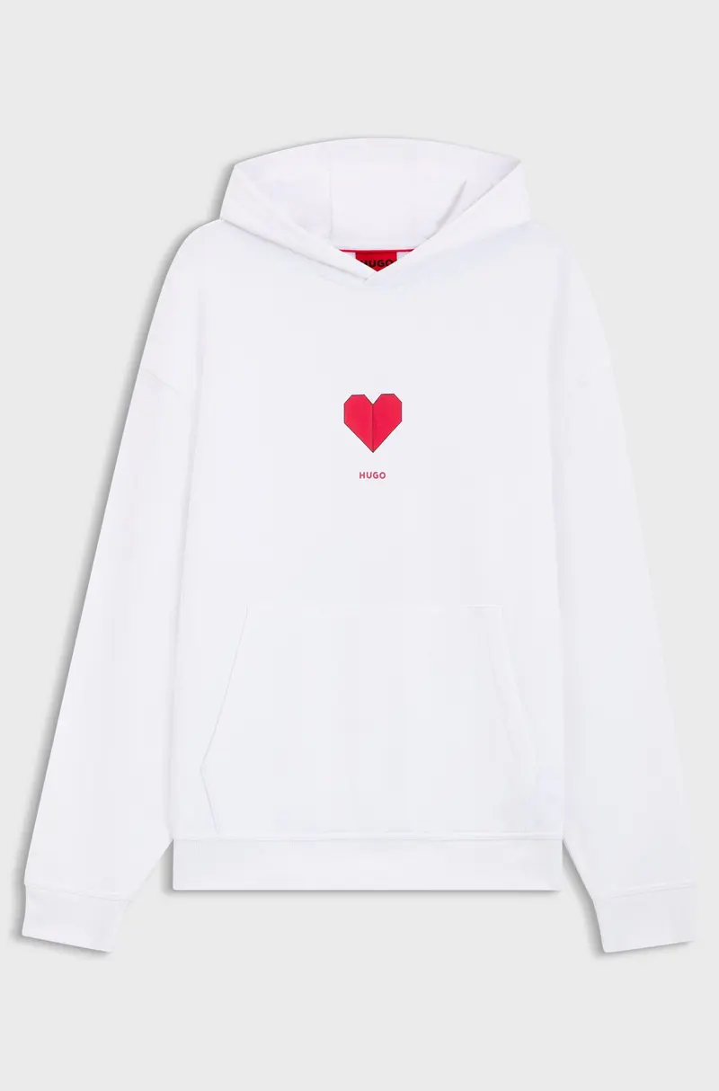 Felpa con cappuccio in terry di cotone con grafica a cuore origami