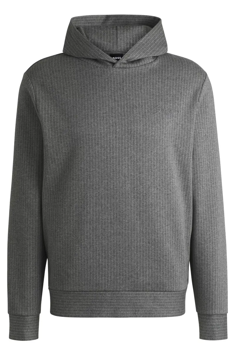 Felpa con cappuccio regular fit in misto cotone gessato