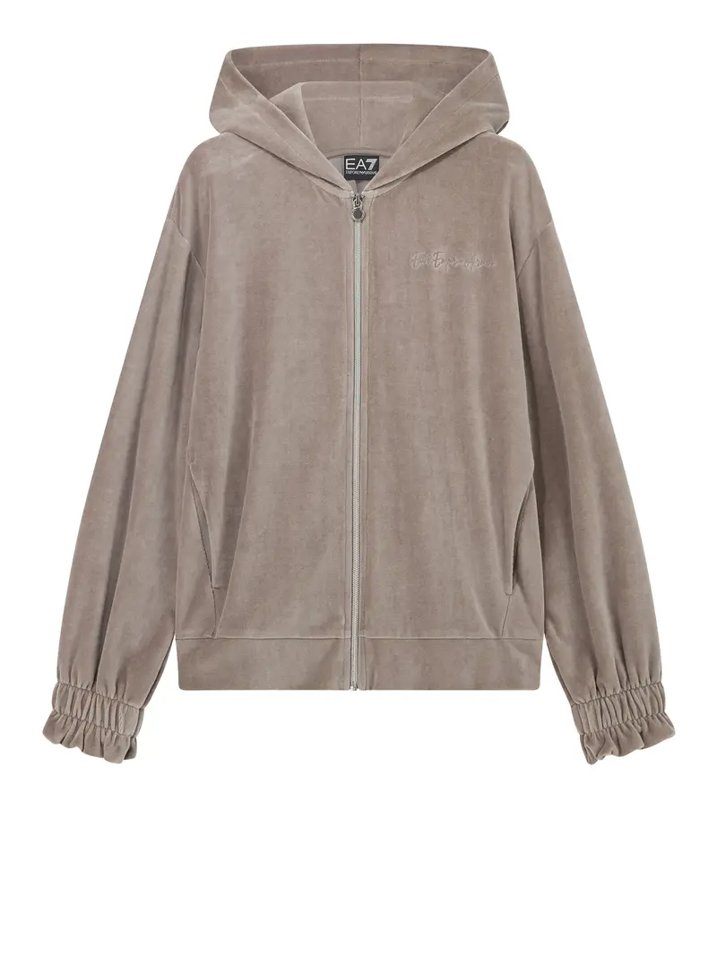 Felpa Ea7 Athletic Velour con cappuccio e zip a effetto velour Biege
