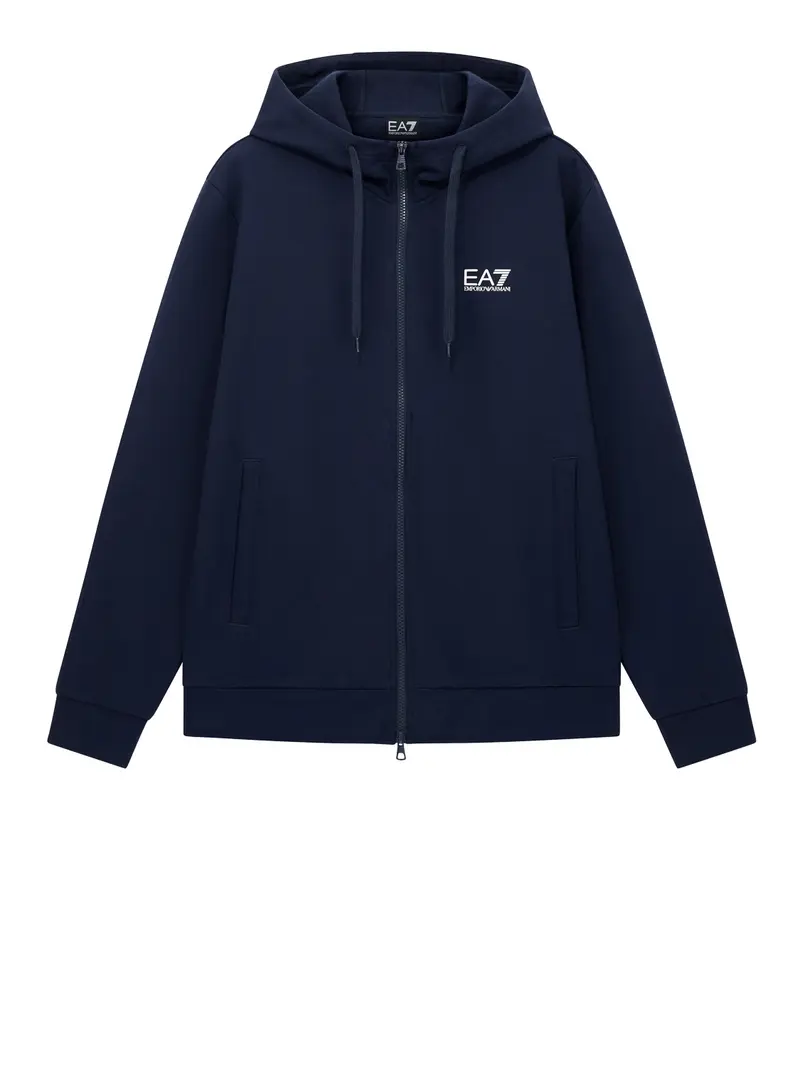 Felpa Ea7 con cotone zip intera e cappuccio Core Identity - Blu