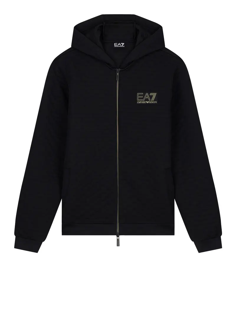 Felpa Ea7 Premium Label con cappuccio e zip intera - Nero