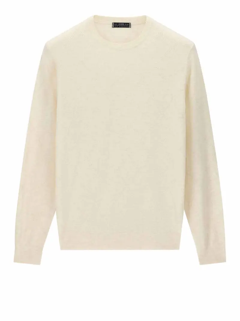 Felpa Guess Nial Cn Ls Diamond Stitch - Bianco