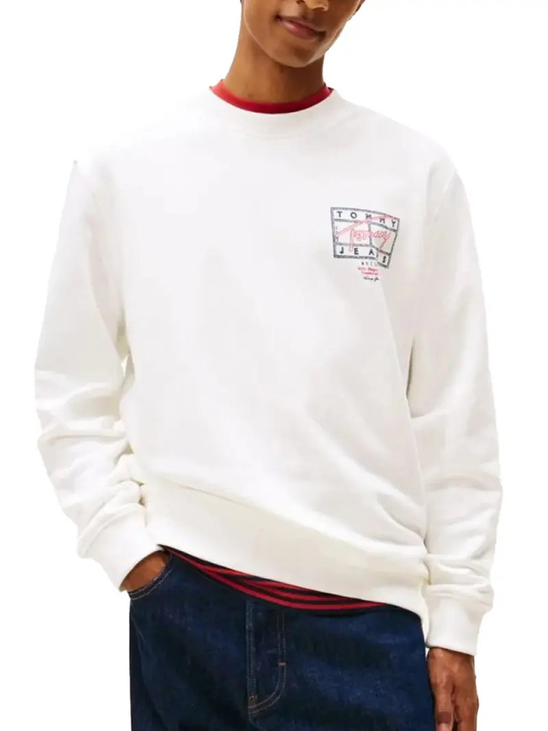 Felpa Tommy Hilfiger Con Grafica Sul Retro - Crema