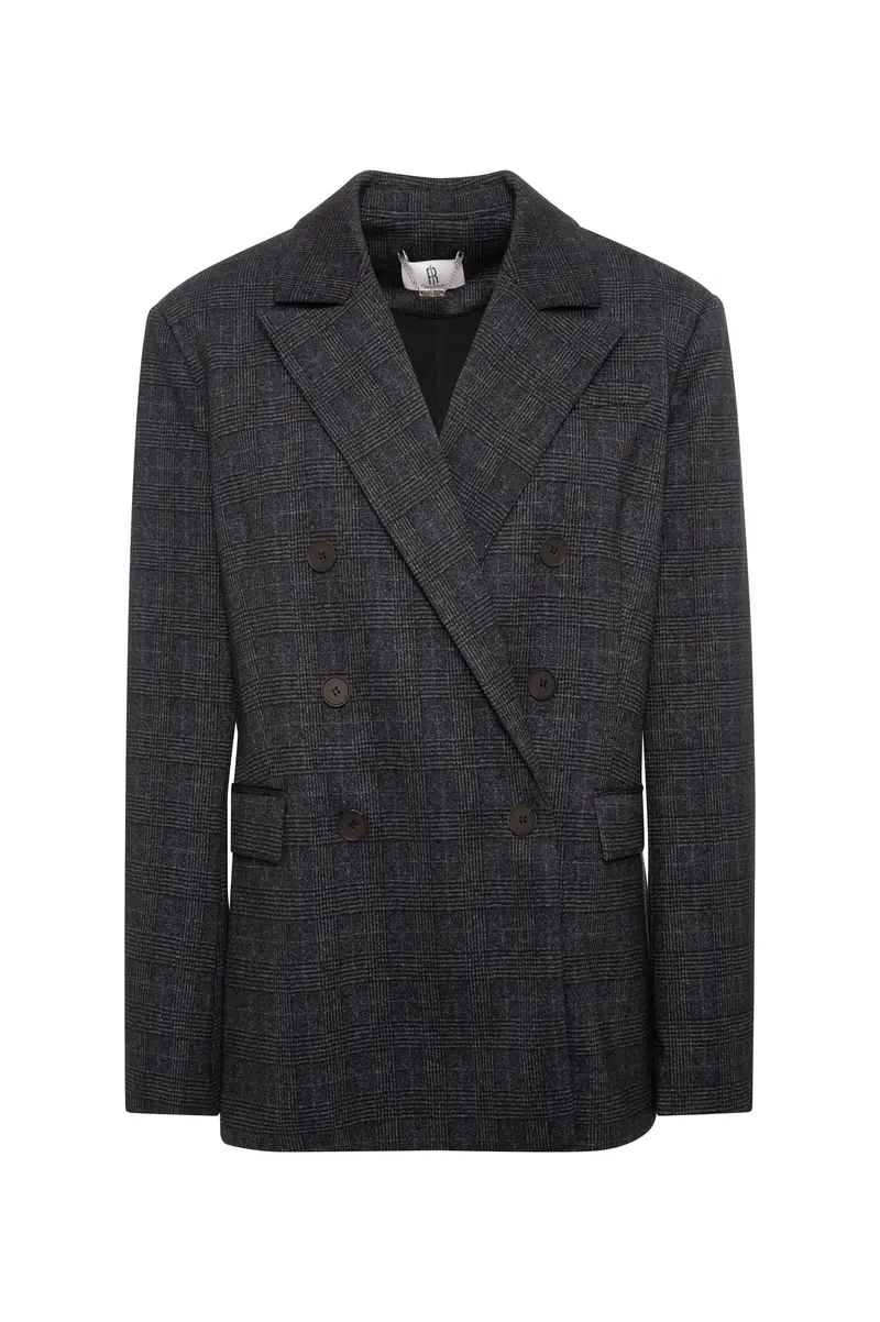 Fracomina Blazer regular doppiopetto in tessuto Principe di Galles Charcoal