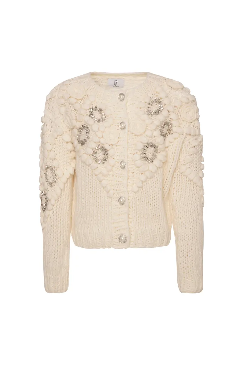 Fracomina Cardigan regular con punto 3D e applicazioni gioiello cream
