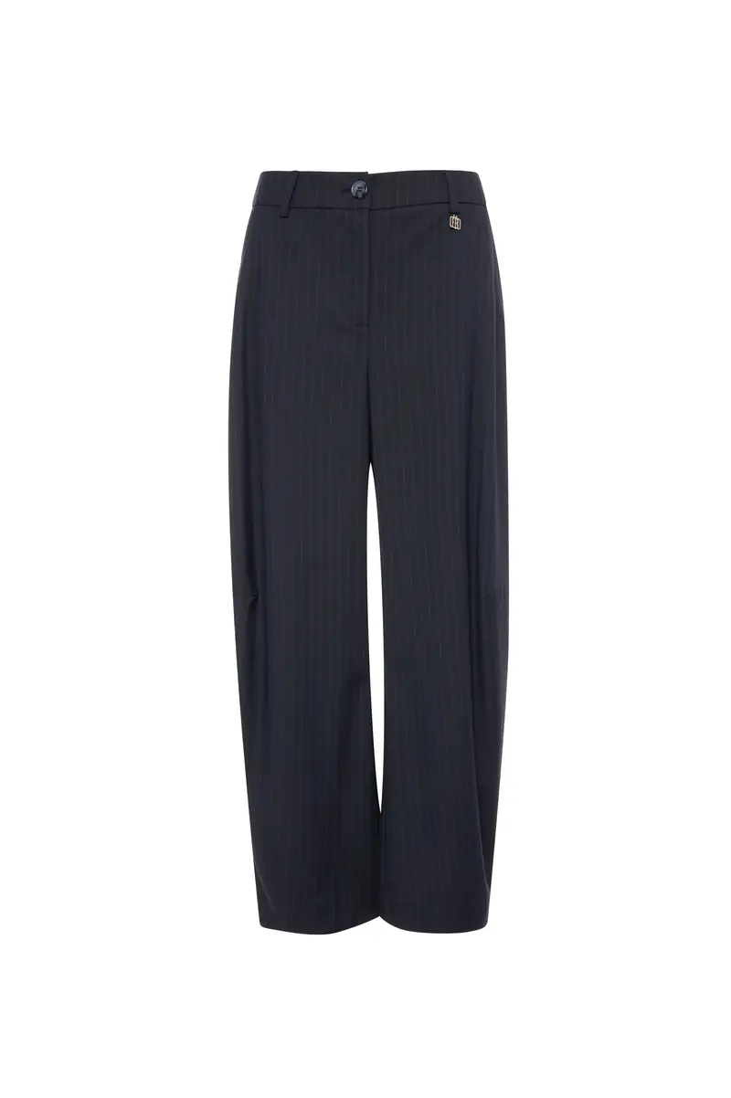 Fracomina Pantalone carrot balloon fit in tessuto gessato dark blue