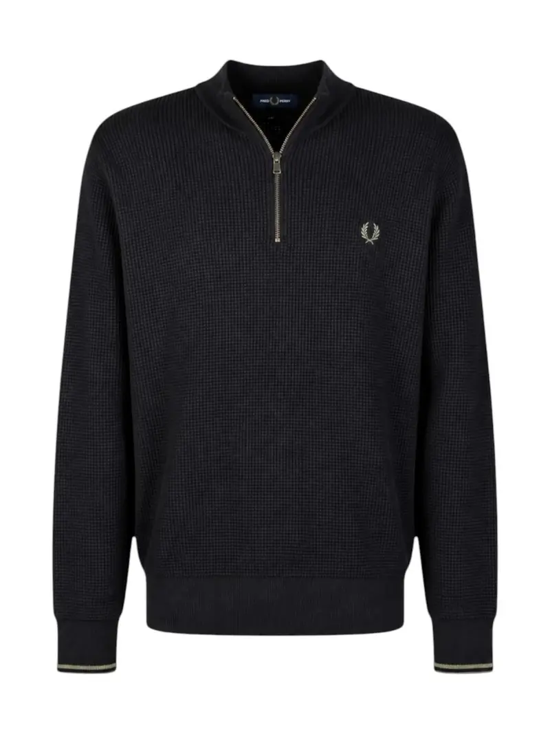 FRED PERRY Maglione Uomo FP WAFFLE STITCH HALF ZIP JUMPER BLACK - FP-K8557 198