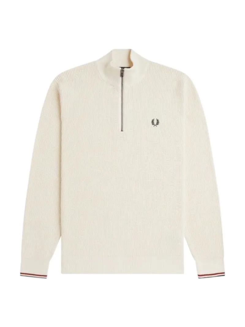 FRED PERRY Maglione Uomo FP WAFFLE STITCH HALF ZIP JUMPER ECRU - FP-K8557 170