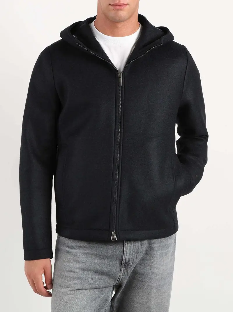 full zip cappuccio panno lana