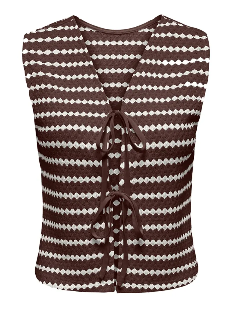 Gilet Onleva Sl Short Sripe Only - Marrone/Bianco