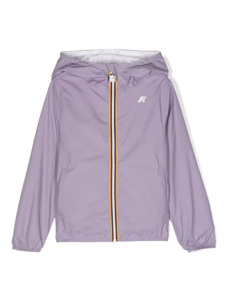 Giubbotto viola e bianco per bambina con logo