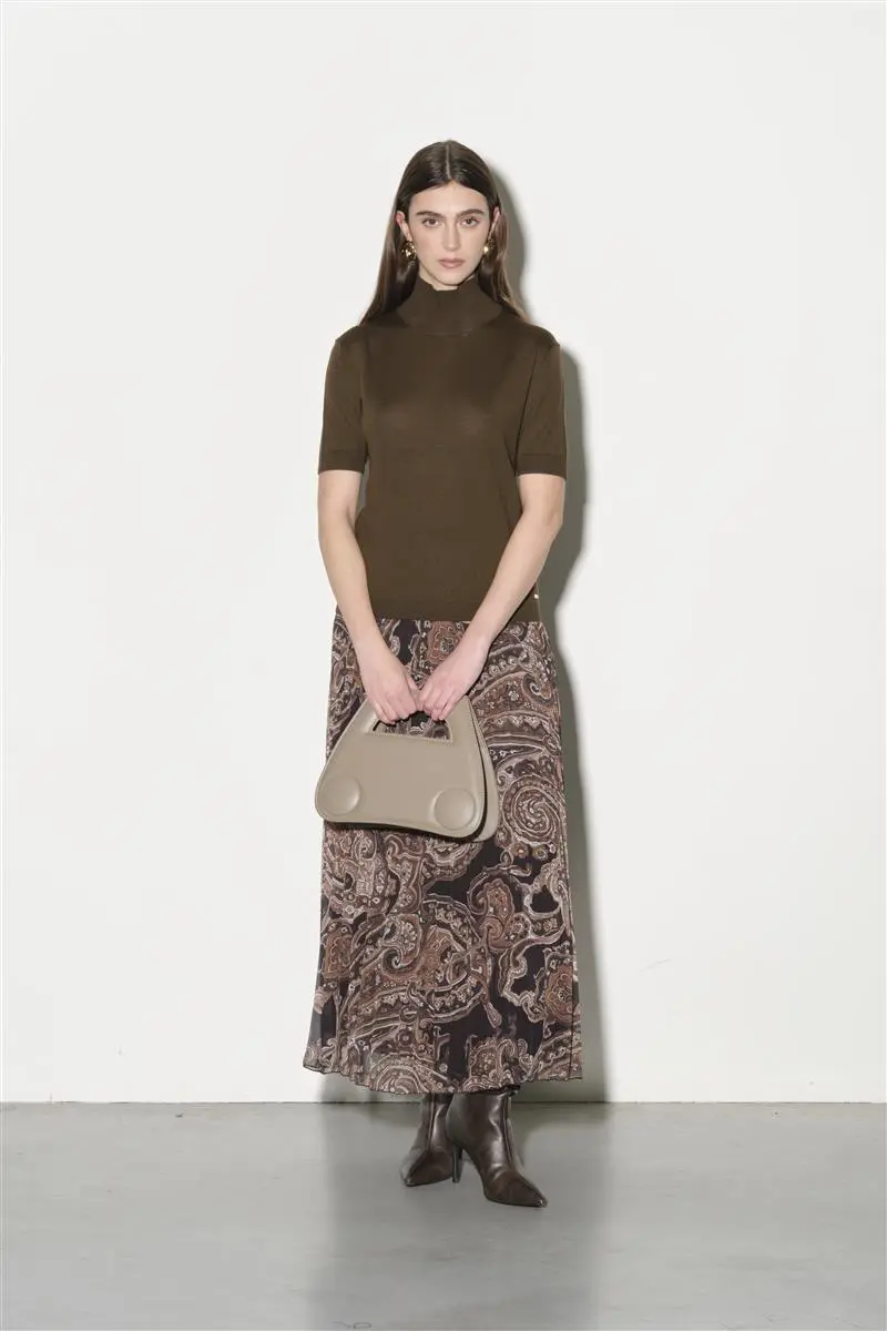 Gonna lunga in georgette stampata con plisse'