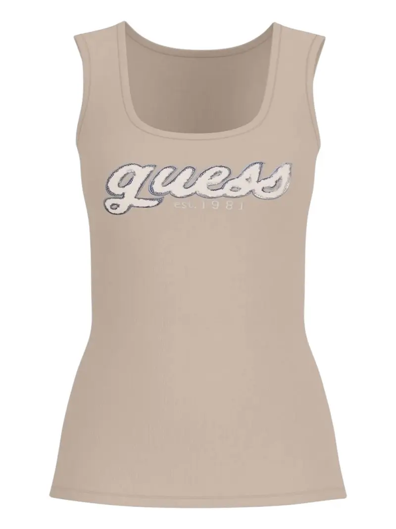 GUESS Body Donna CHENILLE LOGO TANK TOP RIB W5RP03 KA0H1 A90F CEMENTO