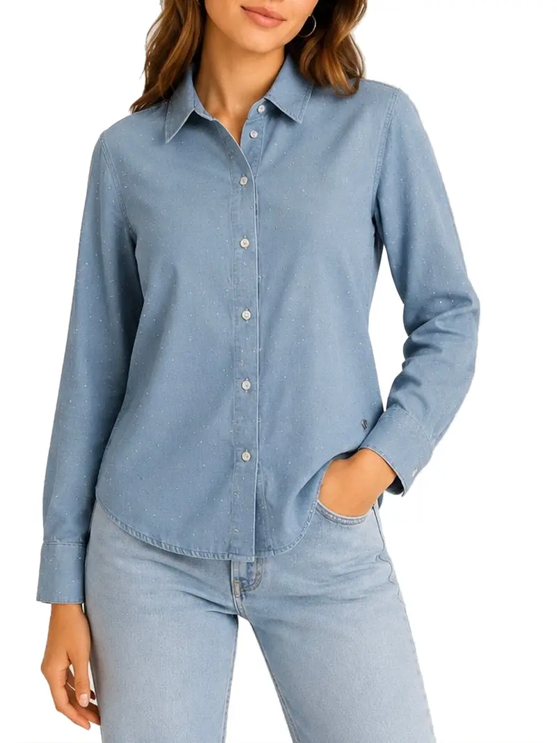 Guess Camicia Borchiata Lucia Relaxed Hotfix Blu