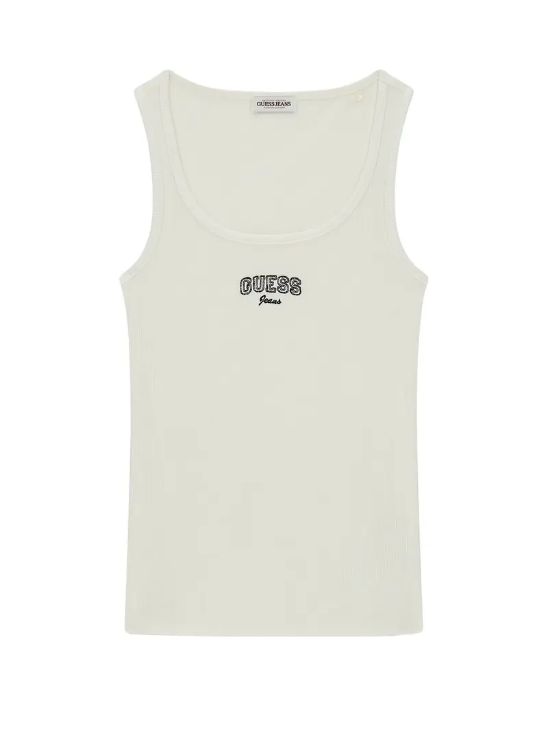 GUESS Canotta Donna GJ TANK TOP SLIM RIB EMBRO W6RP20 KA0H1 G053 SANDY SHORE