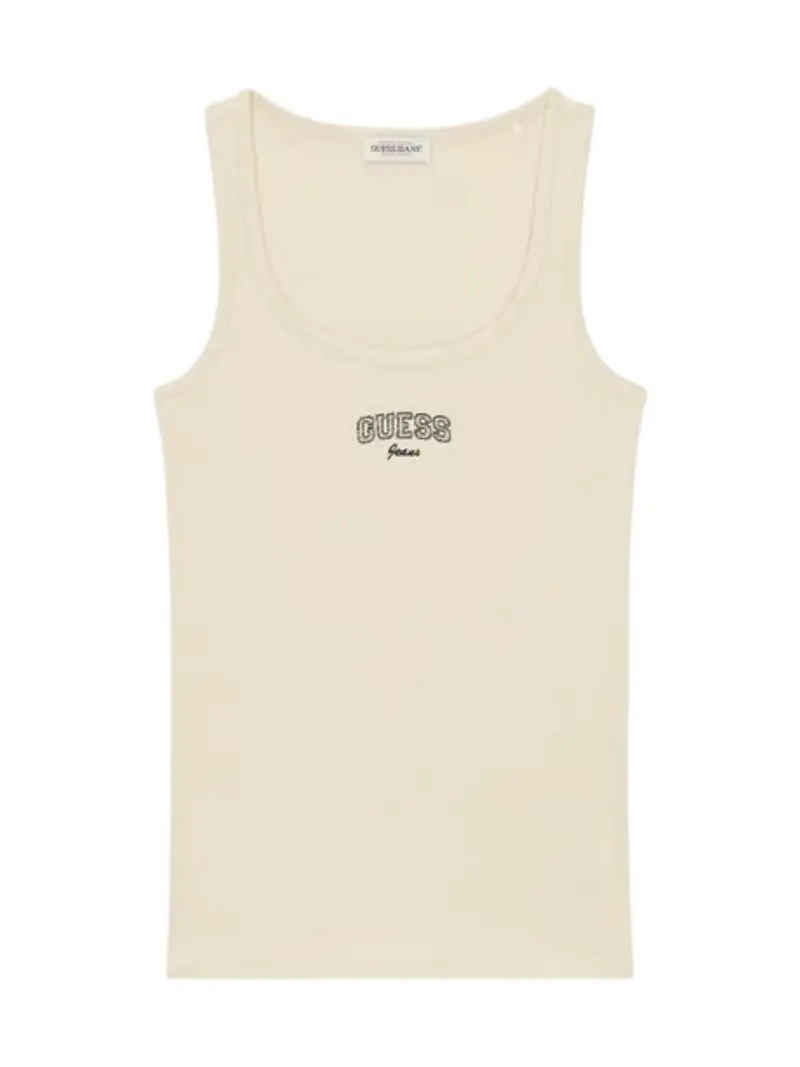 GUESS Canotta Donna GJ TANK TOP SLIM RIB EMBRO W6RP20 KA0H1 G1W7 BISCOTTI