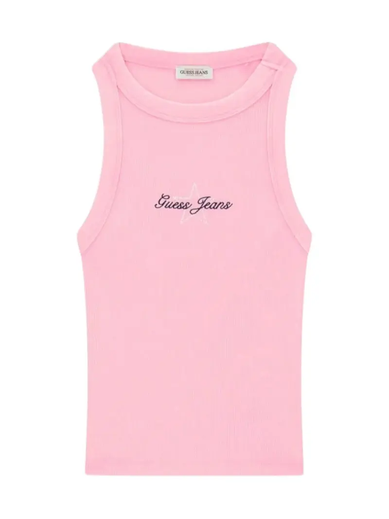 GUESS Canotta Donna GJ TANK TOP SLIM RIB EMBRO W6RP20 KA0H1 G65F SOFT ROSE