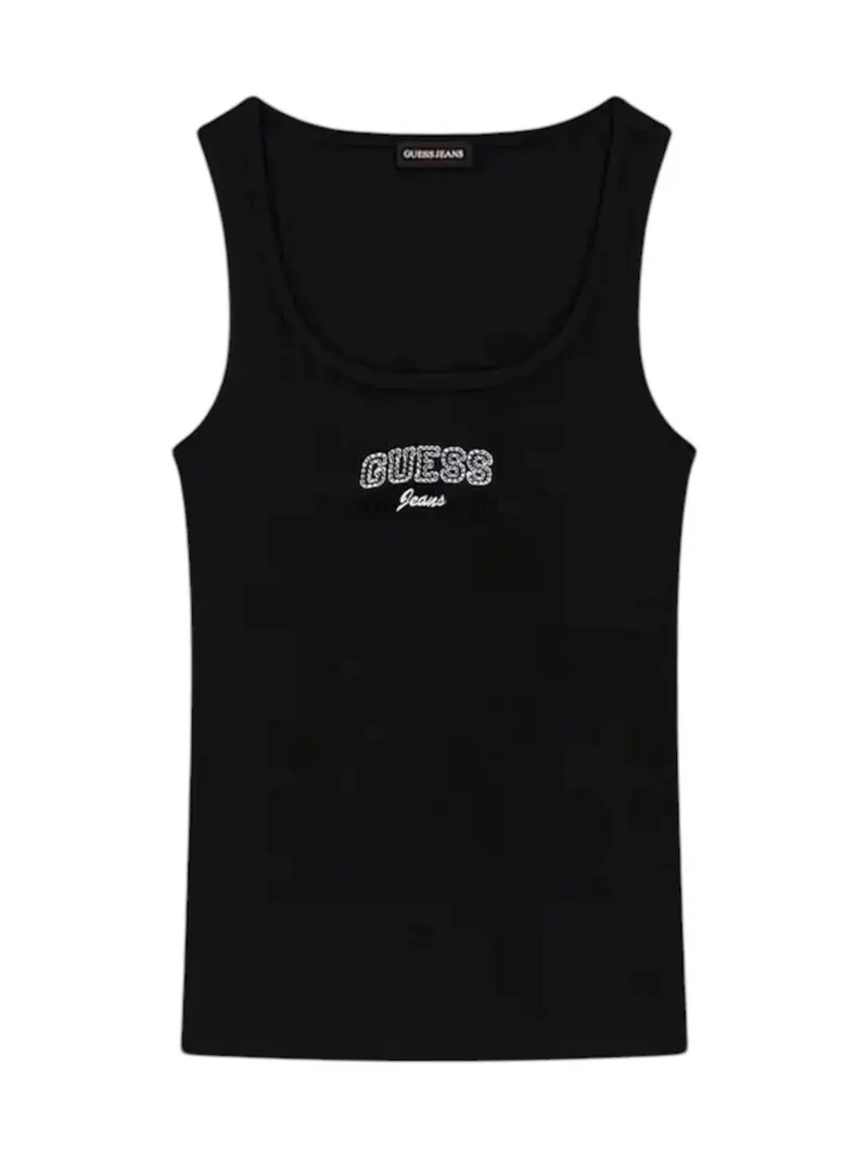 GUESS Canotta Donna GJ TANK TOP SLIM RIB EMBRO W6RP20 KA0H1 JBLK Jet Black A996