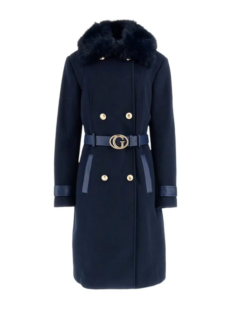 GUESS Cappotto Donna AMELIA DOUBLE BREAST BELT COAT W4BL46 WGKI2 G77G Blu