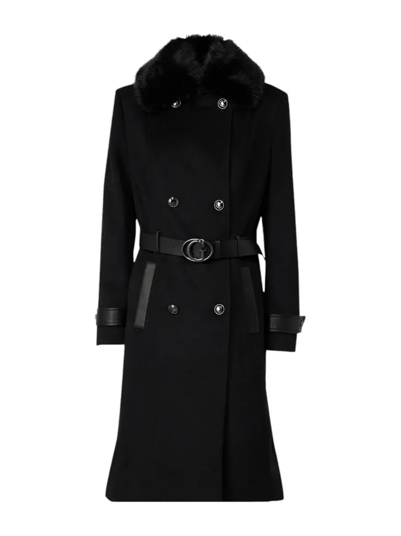 GUESS Cappotto Donna AMELIA DOUBLE BREAST BELT COAT W4BL46 WGKI2 JBLK Nero