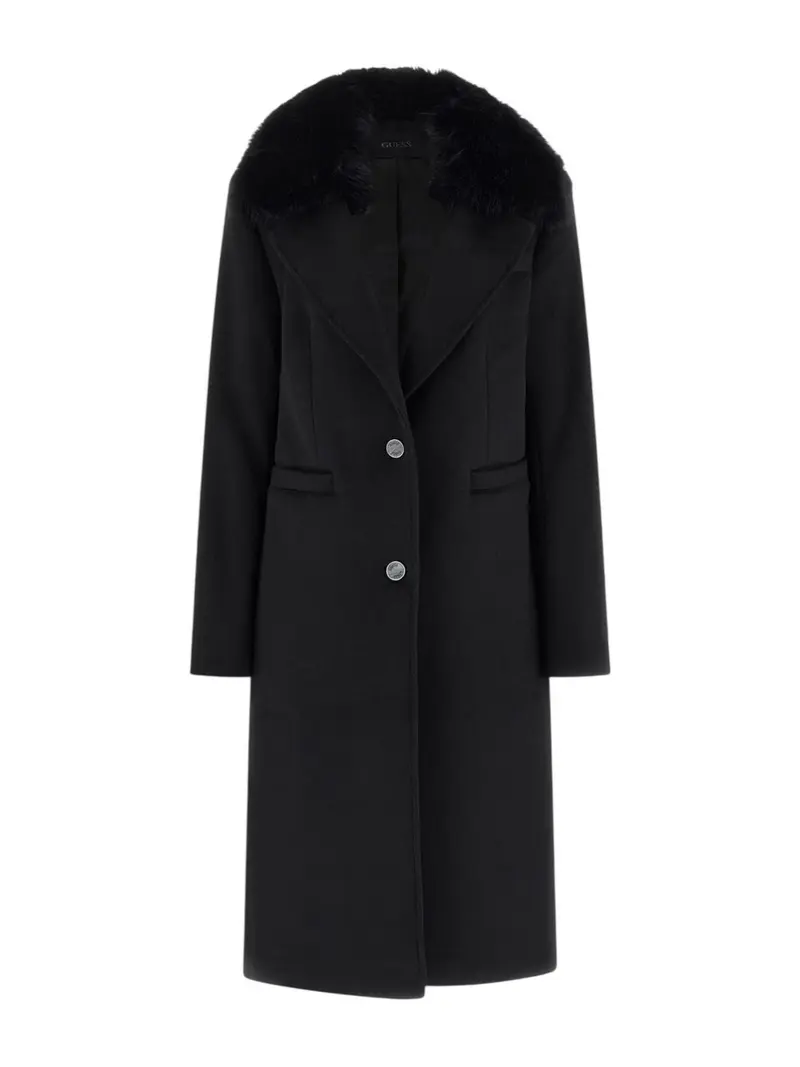 GUESS Cappotto Donna KAROLE FUR COLLAR COAT W5BL19 W2642 JBLK Jet Black A996