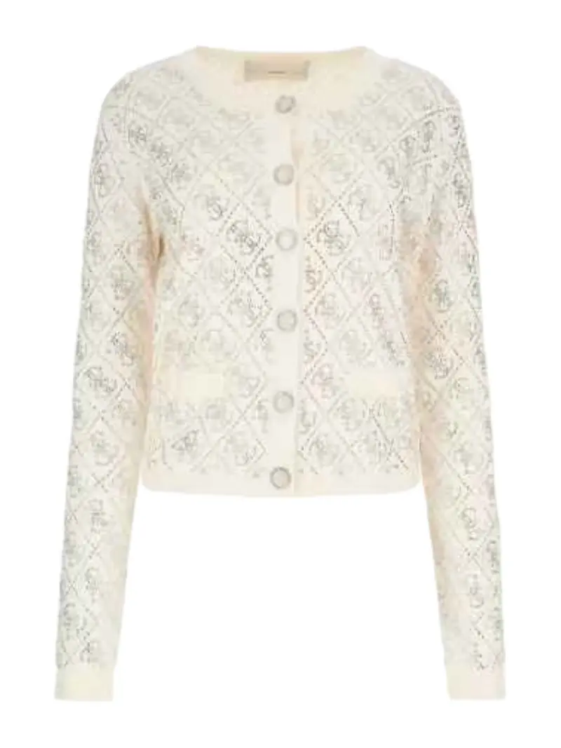 GUESS Cardigan Donna PAIGE 4G STONES LS CARDI SWTR W4YR25 Z3FN0 G012 Bianco