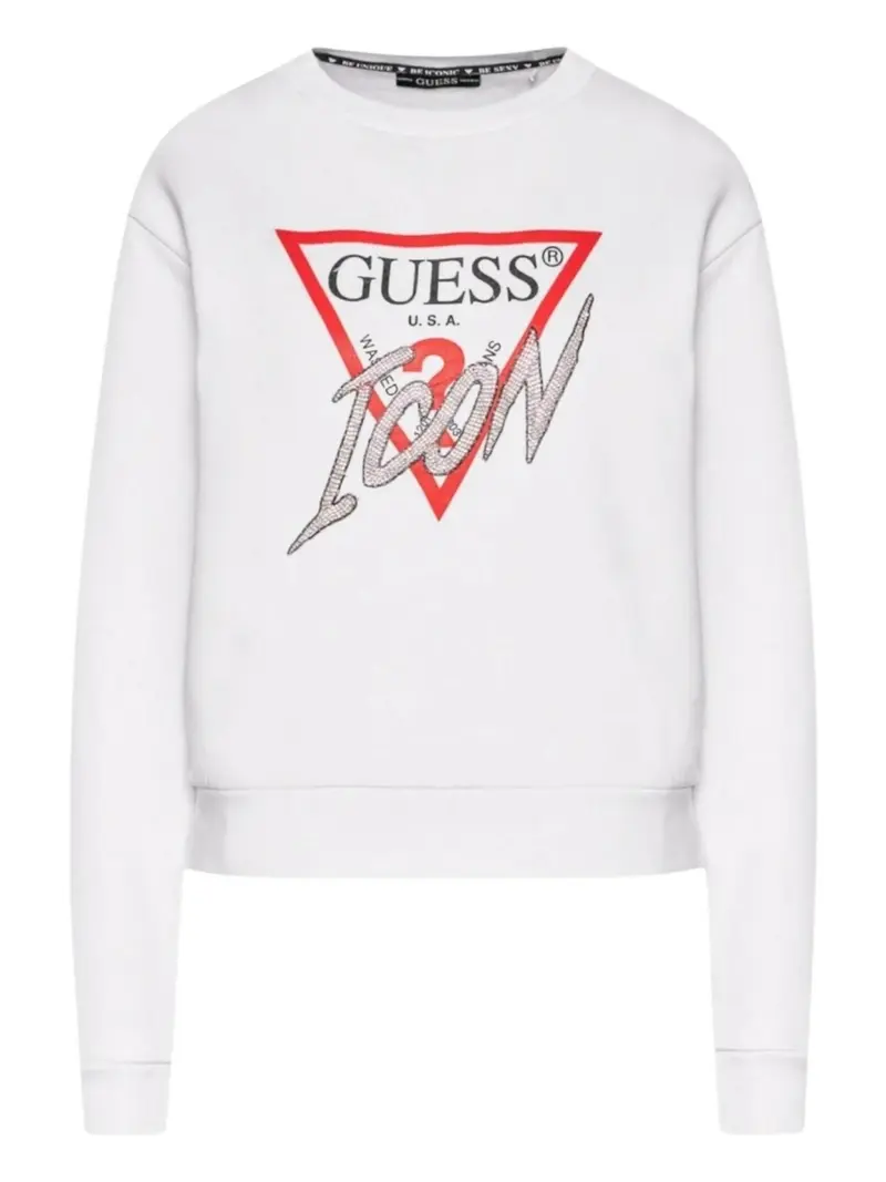 GUESS Felpa Donna CN LOVE TRIANGLE SWEATSHIRT W5RQ04 KB683 G012 Bianco