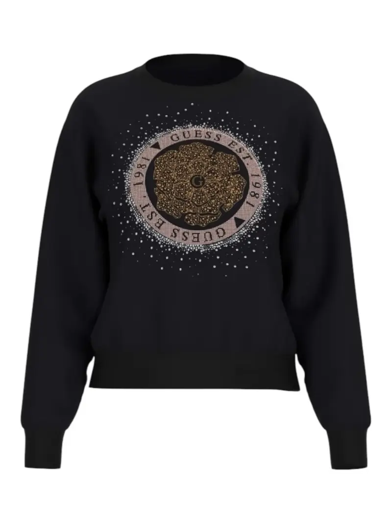 GUESS Felpa Donna CN PEONY LOGO FLEECE W5RQ05 K7EX1 JBLK Nero