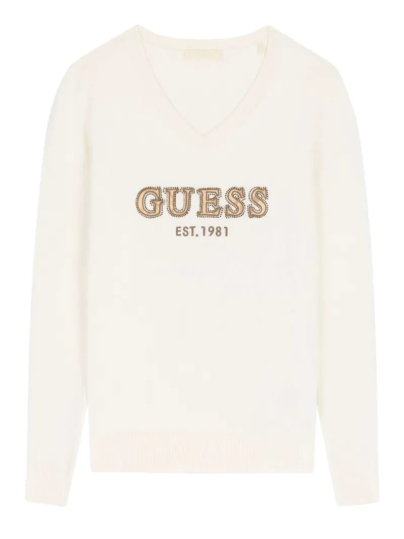 Guess Felpa Ls Vn Hannah Logo Swtr - Bianco
