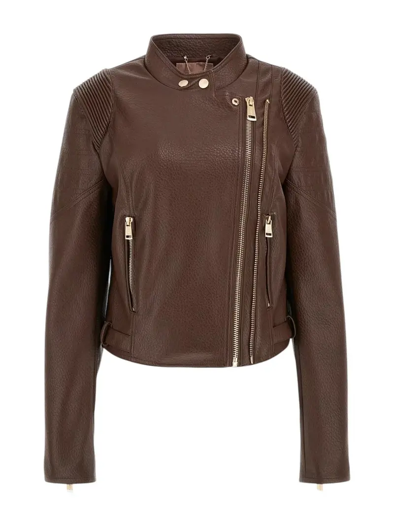 GUESS Giubbino Donna JEANNINE PU STITCHED JACKET W5YL19 WHDS0 FN09 REGAL BROWN MULTI