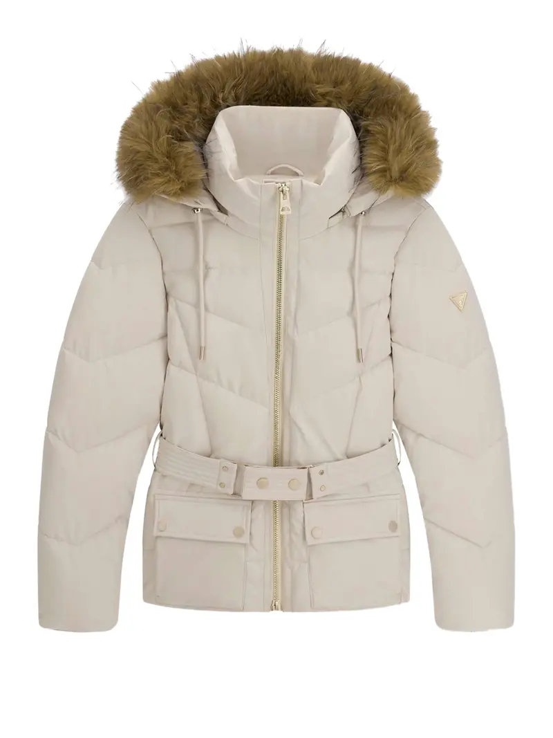 Guess Giubbotto New Fatema Short Belted Puffer - Cream