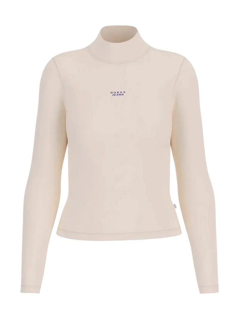 GUESS Maglia Donna GJ LS MOCK NECK EMBRO SLIM TOP W5BP23 KA0H1 G053 SANDY SHORE
