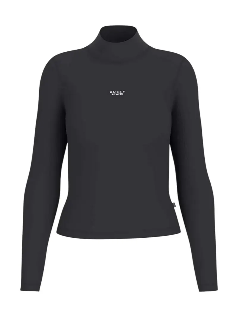 GUESS Maglia Donna GJ LS MOCK NECK EMBRO SLIM TOP W5BP23 KA0H1 JBLK Jet Black A996