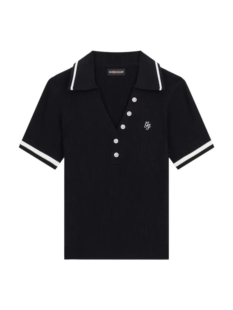 GUESS Maglia Donna GJ SS RIB POLO EMB SWTR W6GRZ1 Z3P32 JBLK Jet Black A996
