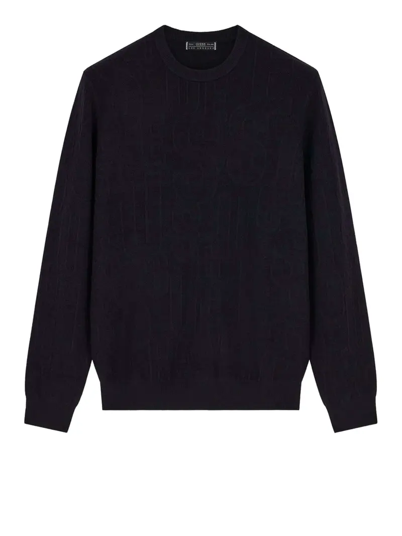 Guess Maglia Nestor Cn Allover Logo Swtr- Nero