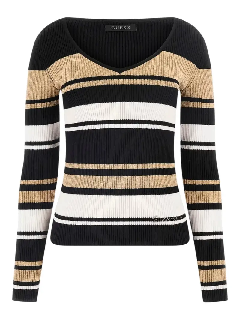 GUESS Maglione Donna EVIE STRIPED VN LS SWTR W5RR22 Z2Y72 S04F Nero