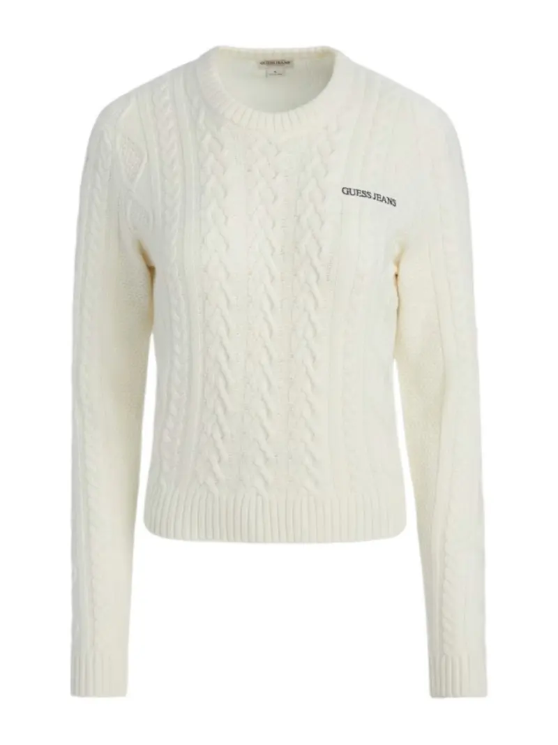 GUESS Maglione Donna GJ LS CN CABLE SWTR W4BR13 Z3HN2 G293 Bianco