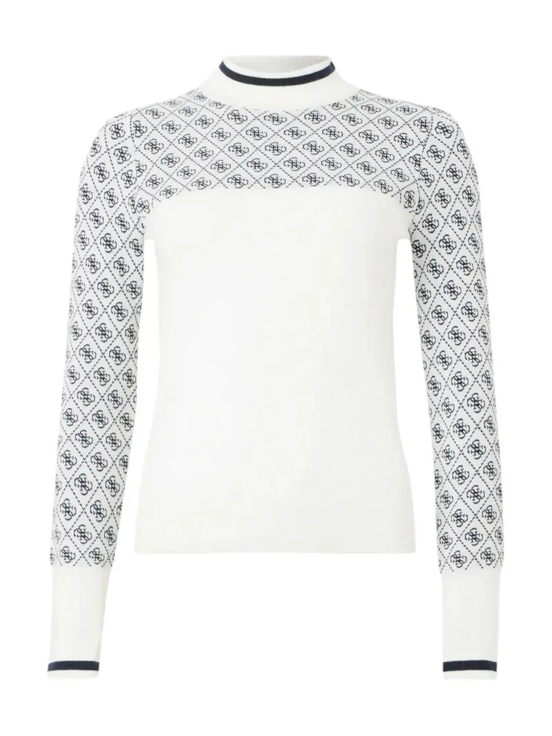 GUESS Maglione Donna LS MOCK NECK AUBREY 4G SWTR W5BR24 Z3JD2 F0YU 4G CREAM AND BLUE