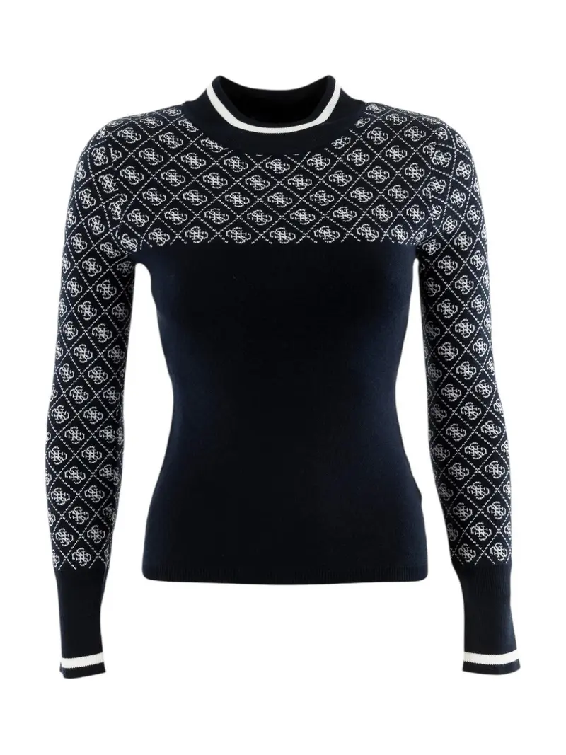GUESS Maglione Donna LS MOCK NECK AUBREY 4G SWTR W5BR24 Z3JD2 FBDI 4G BLUE AND CREAM