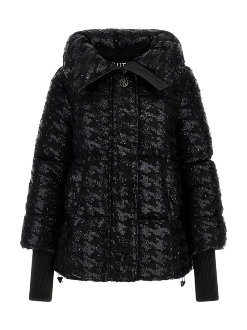 GUESS Piumino Donna MELIE HOUNDSTOOTH PUFFER W4BL57 WGL40 FS27 Nero