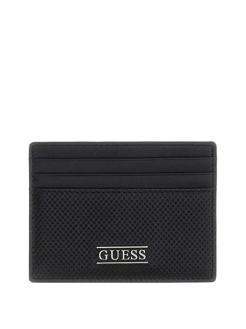 Guess Porta Carte In Vera Pelle Boston - Nero