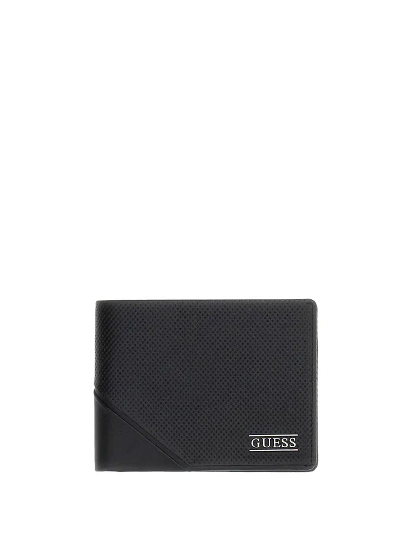 Guess Portafoglio Boston In Vera Pelle Con Logo - Nero