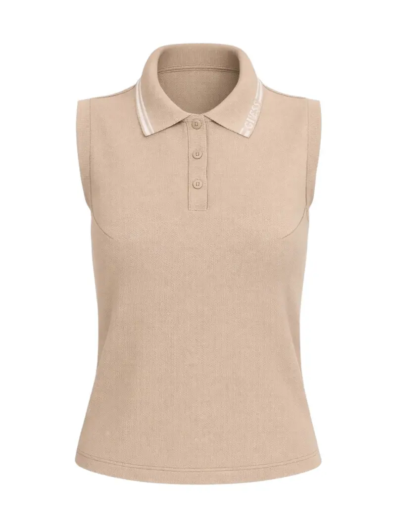 GUESS SPORT Canotta Donna SARAH SLEEVELESS POLO V6GP03 K2958 G1BW SAND TAN