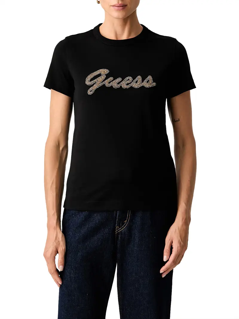 Guess T-Shirt Beads Script - Nero