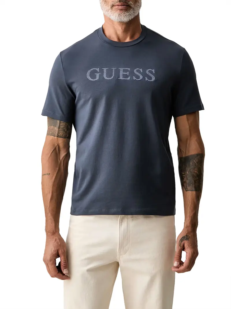 Guess T-Shirt Con Logo Ricamato - Blu