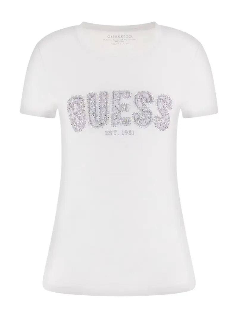 GUESS T-shirt Donna CN SS LOGO LACE TEE W5GI04 J1314 G011 Bianco