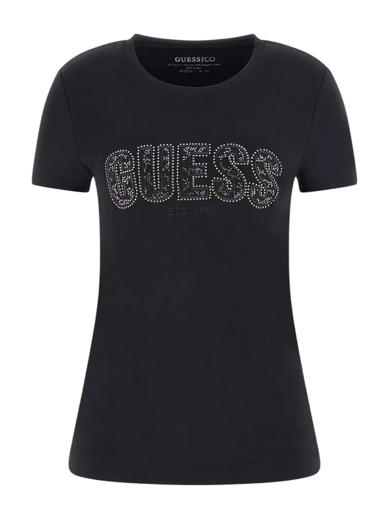 GUESS T-shirt Donna CN SS LOGO LACE TEE W5GI04 J1314 JBLK Nero